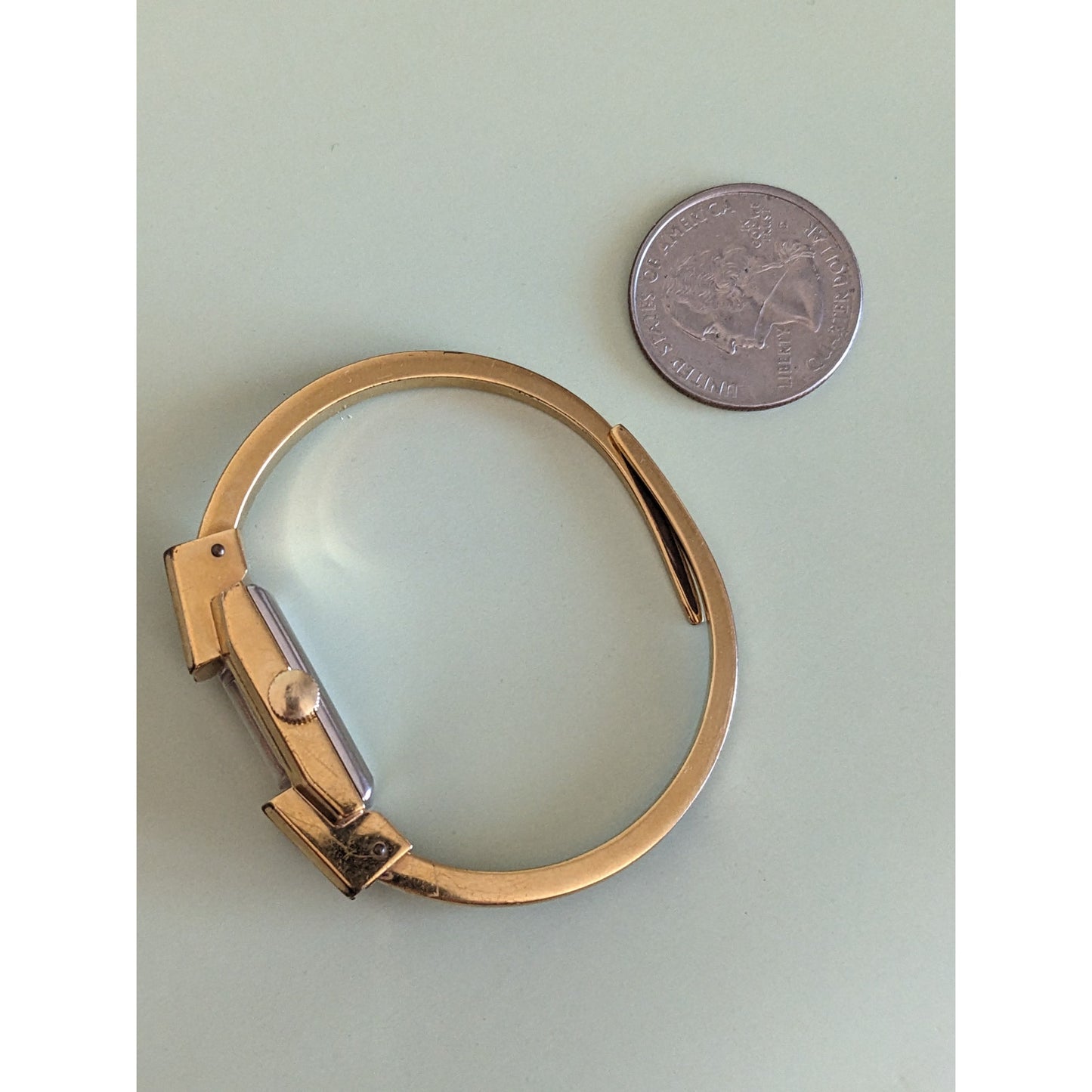 FLAW Vintage Ritma Manual Gold Tone Bangle Watch with Blue Enamel and Flowers
