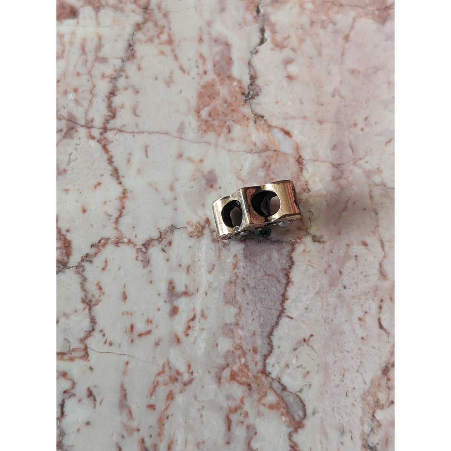 FLAW Vintage Gold Filled Slider Charm with White and Green Stone (1 missing)