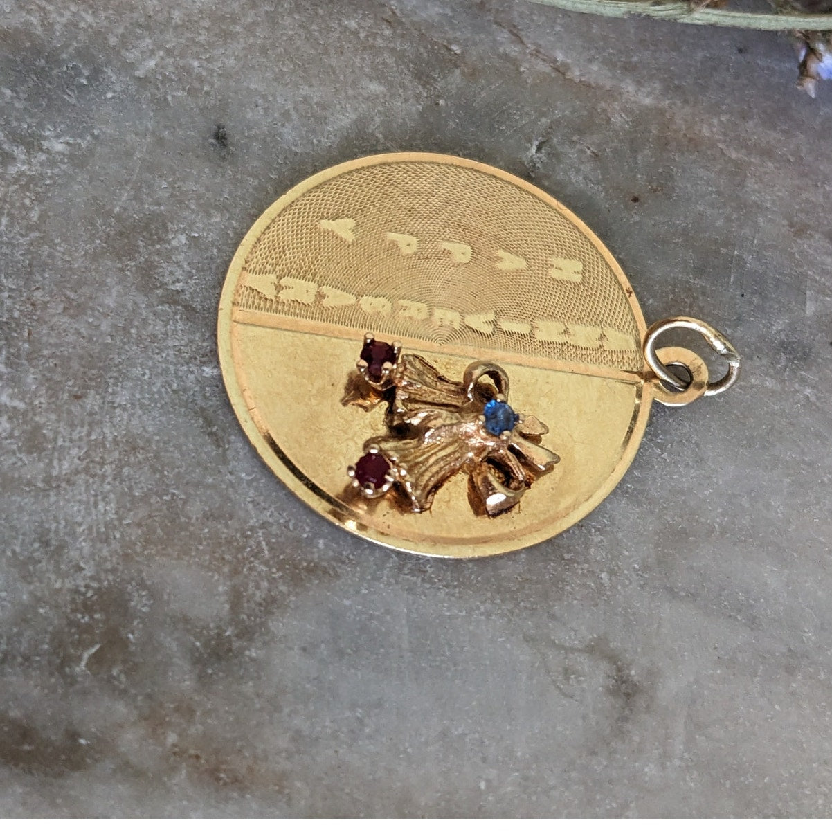 Vintage MCM 14k Yellow Gold Happy Anniversary Bells Pendant