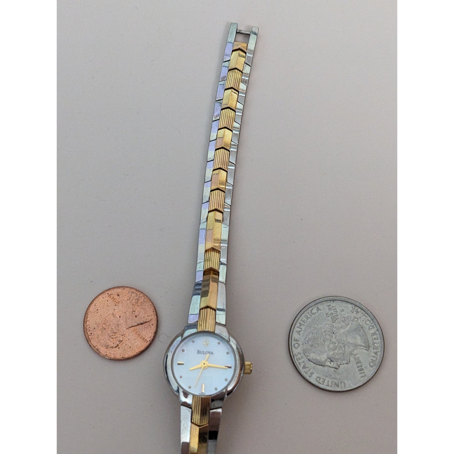 Vintage Andre Mouche Silver Tone Bangle Watch with Blue Floral Enamel Working