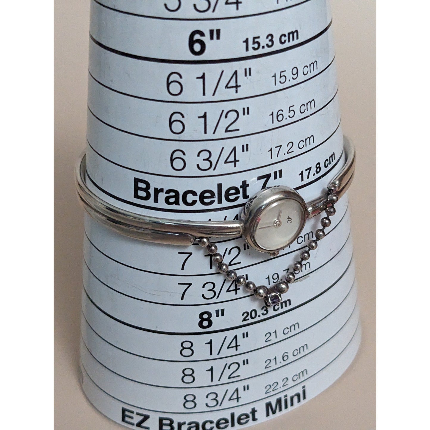 Vintage Andre Mouche Silver Tone Bangle Watch with Blue Floral Enamel Working