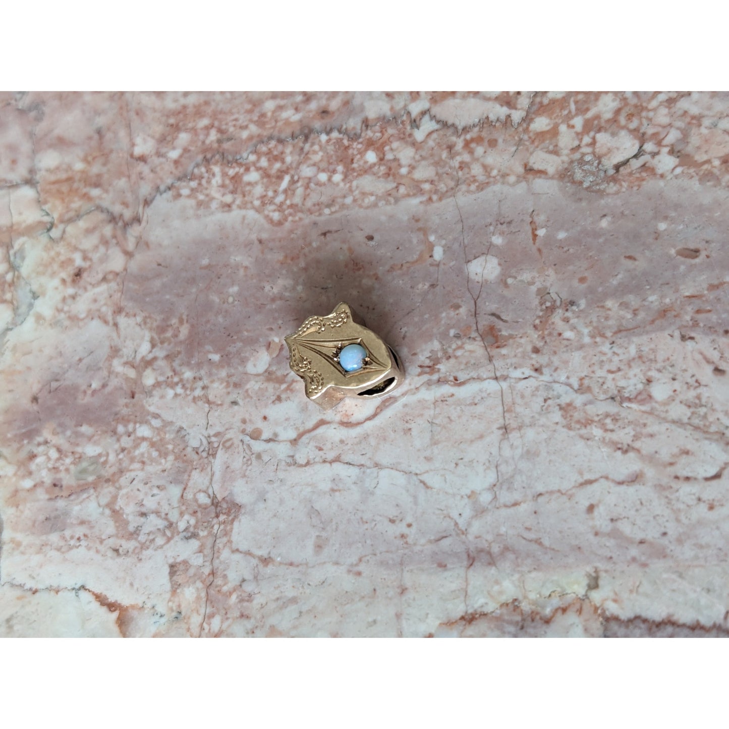 Vintage Unmarked 10k Gold Dainty Slider Charm with Faux Opal
