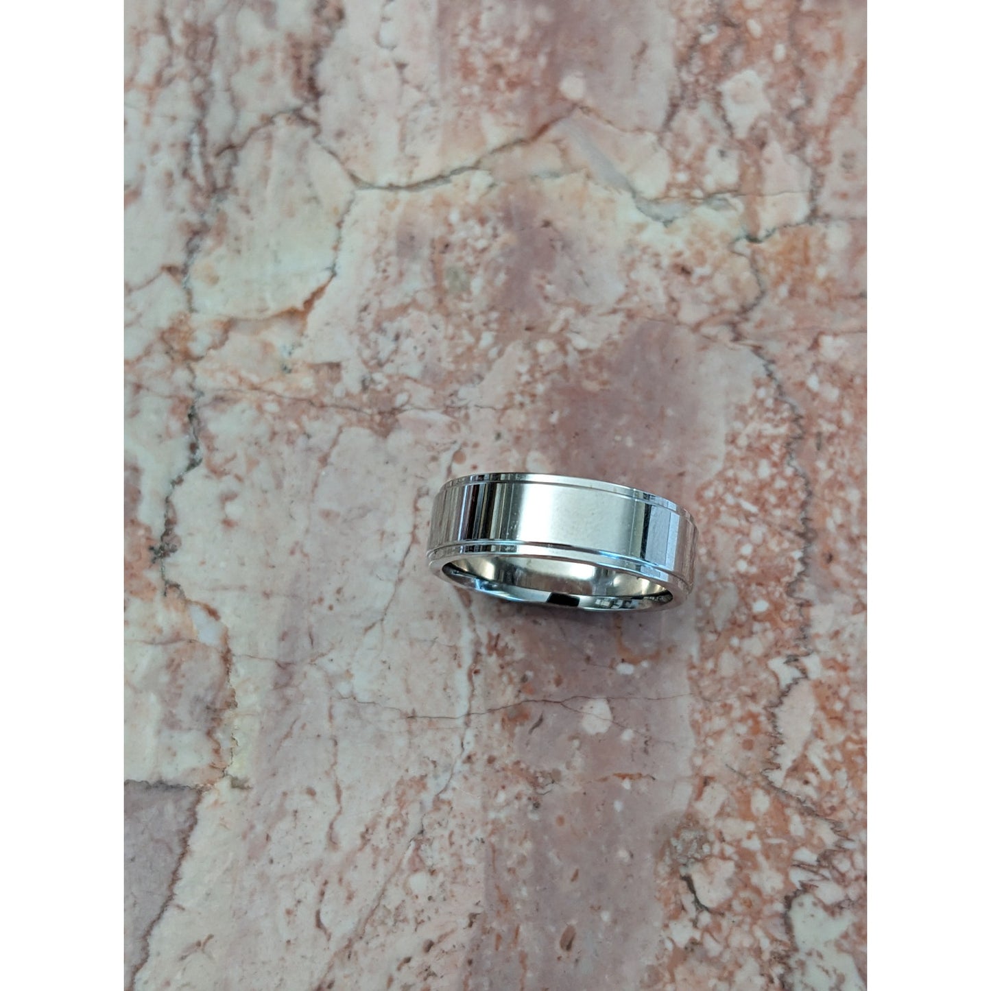 Estate 14k Solid White Gold High Polish Groove Edge Wedding Band Ring Size 6.25