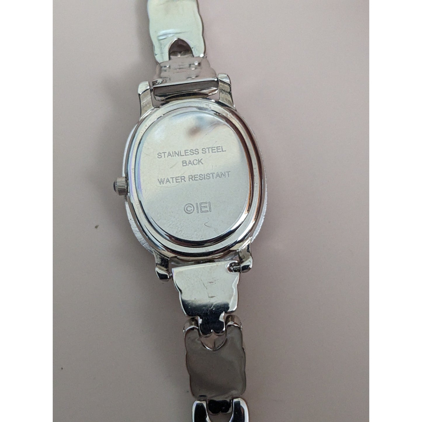 Vintage Andre Mouche Silver Tone Bangle Watch with Blue Floral Enamel Working