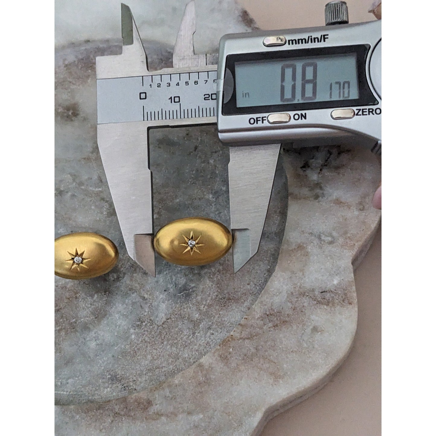 Vintage Unmarked 10k Yellow Gold Cuff Links with Tiny Starburst Diamond Accent