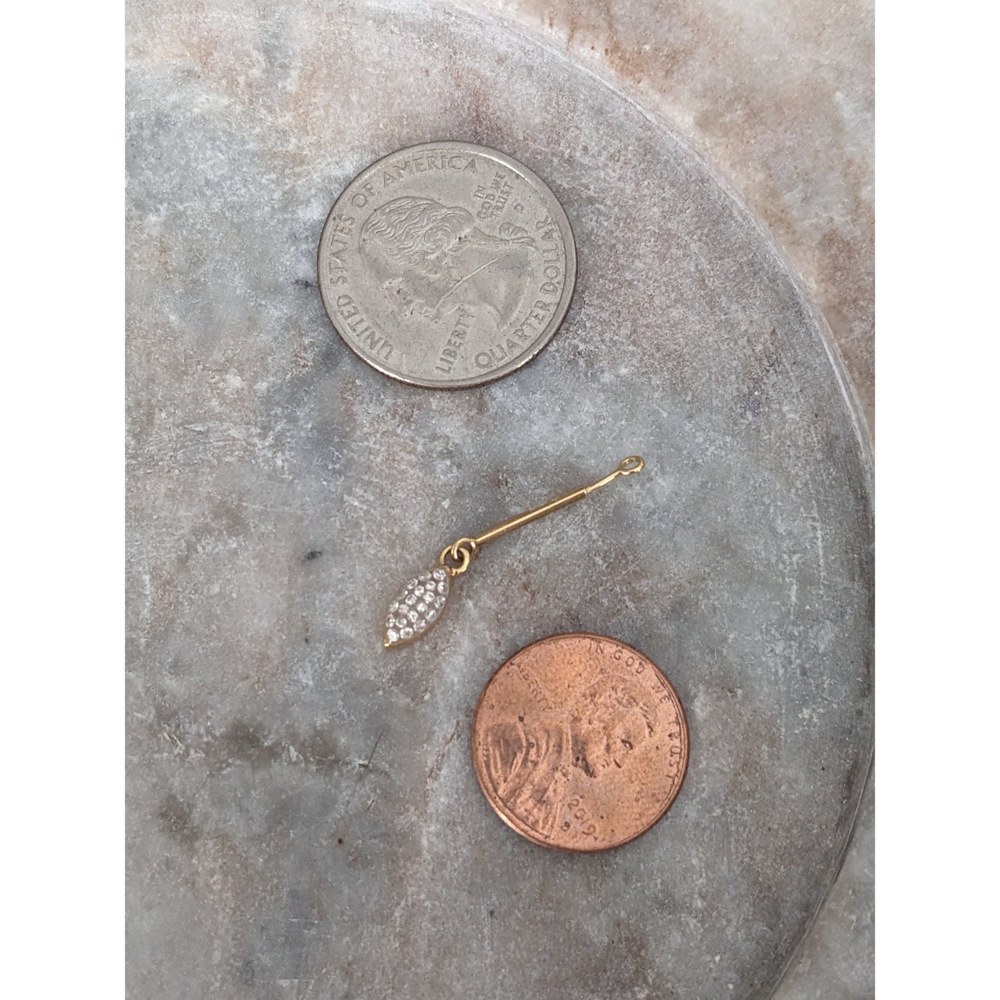 Vintage Unmarked 14k Yellow Gold Pave Diamond Teardrop Dangle Charm Finding