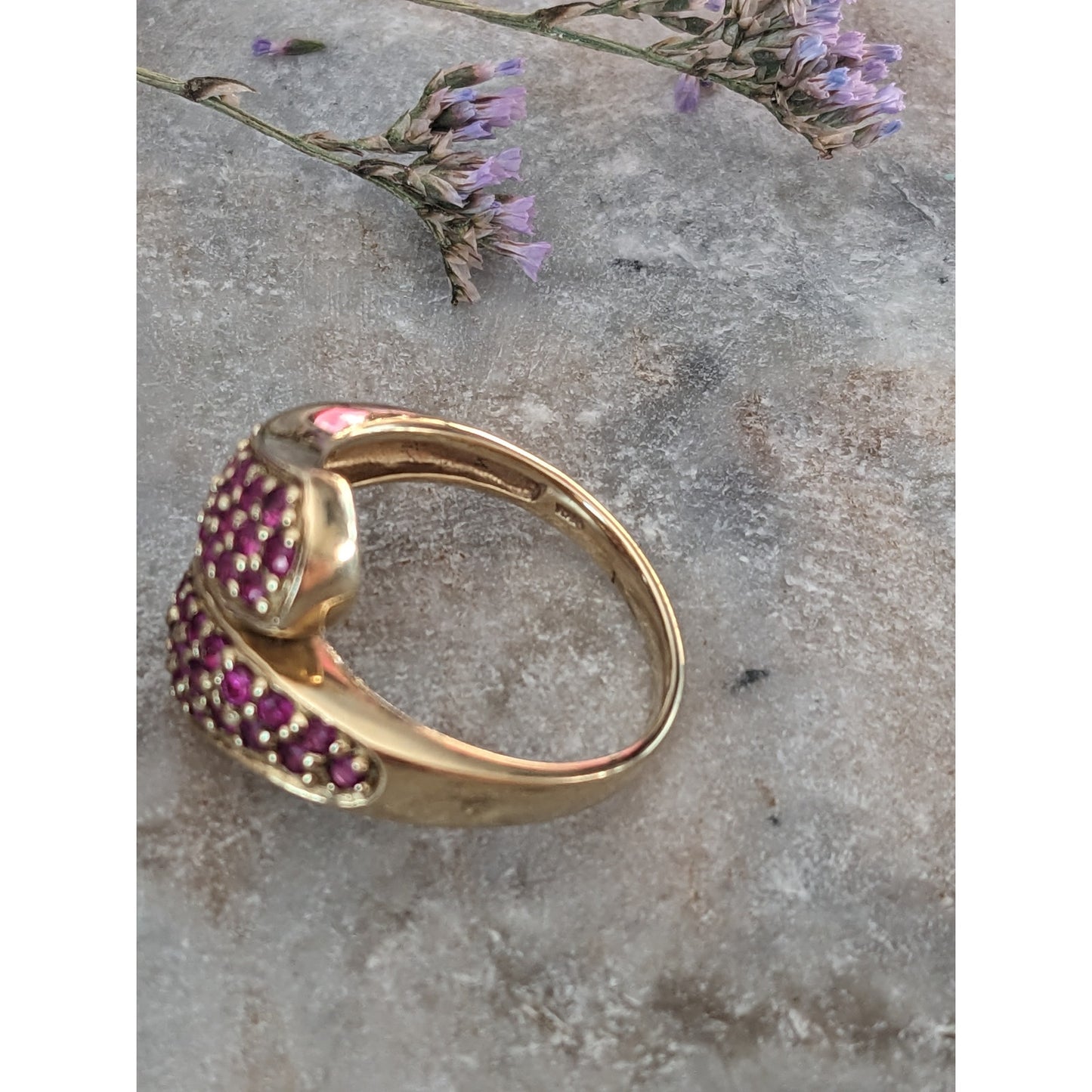 Estate 10k Ruby Cluster Free Form Yellow Gold Ring Size 7US