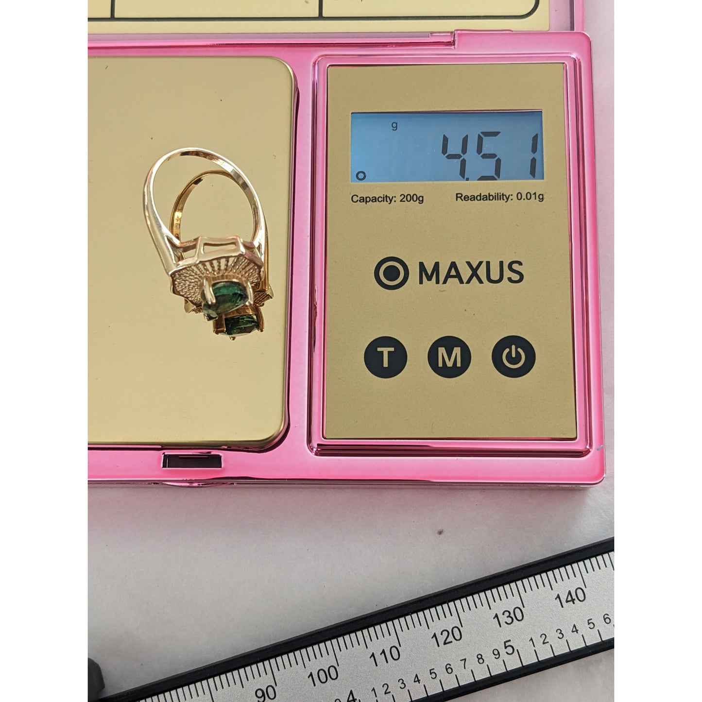 Vintage 14k Yellow Gold Green Tourmaline Ring Suze 7US