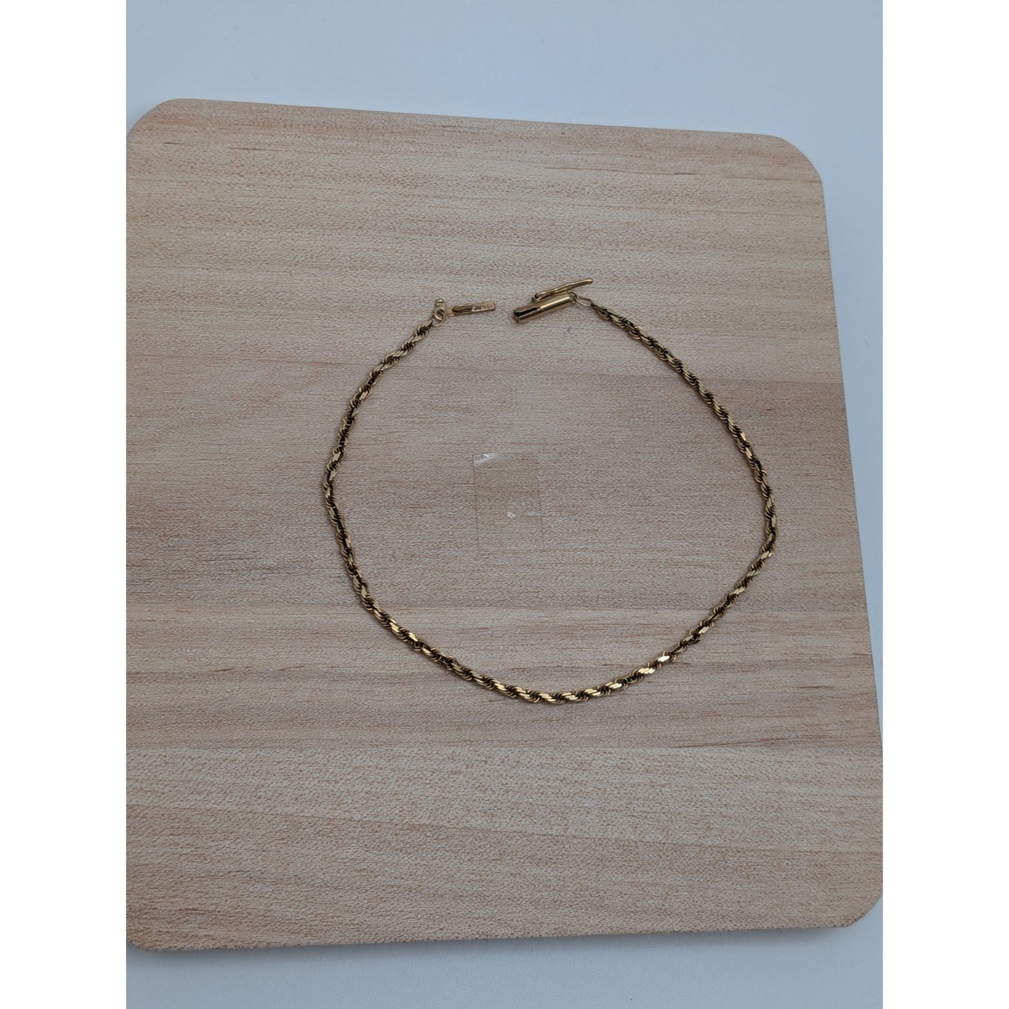 Vintage 14k Yellow Gold 1.6mm Rope Chain Bracelet 8in