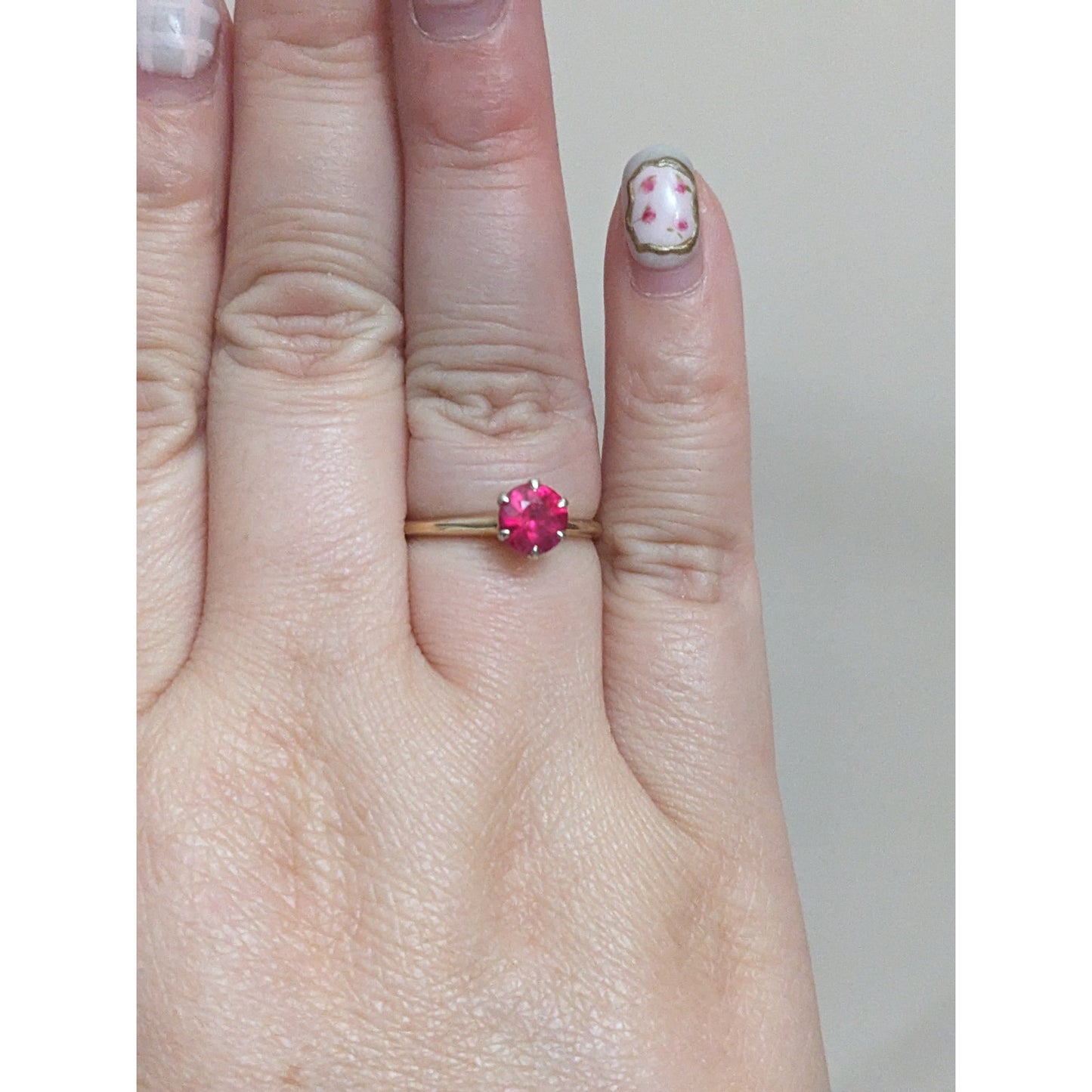 Vintage 14k Yellow Gold Bang Ring Solitaire Lab Ruby Size 6