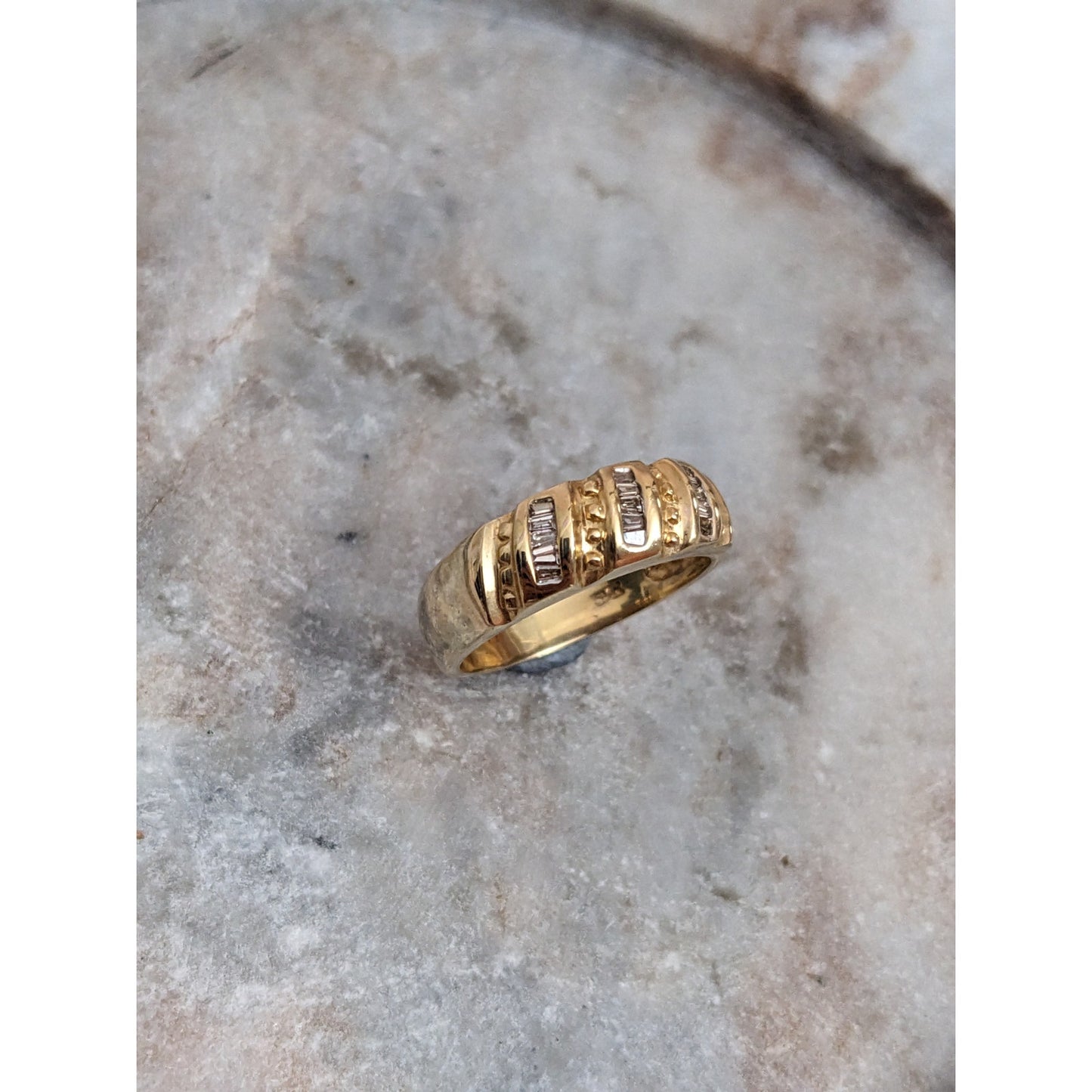 Vintage 14k Yellow Gold Baguette Diamond Ring Size 9.25 US