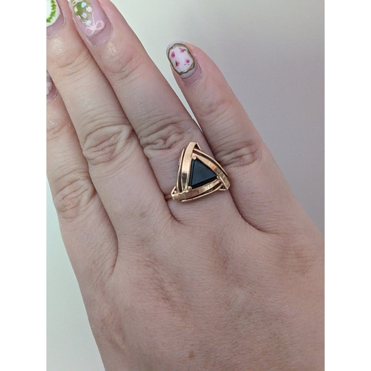 Vintage 1990s USSR 14k Gold Earring and Ring Size 7 Set Onyx and Diamonds