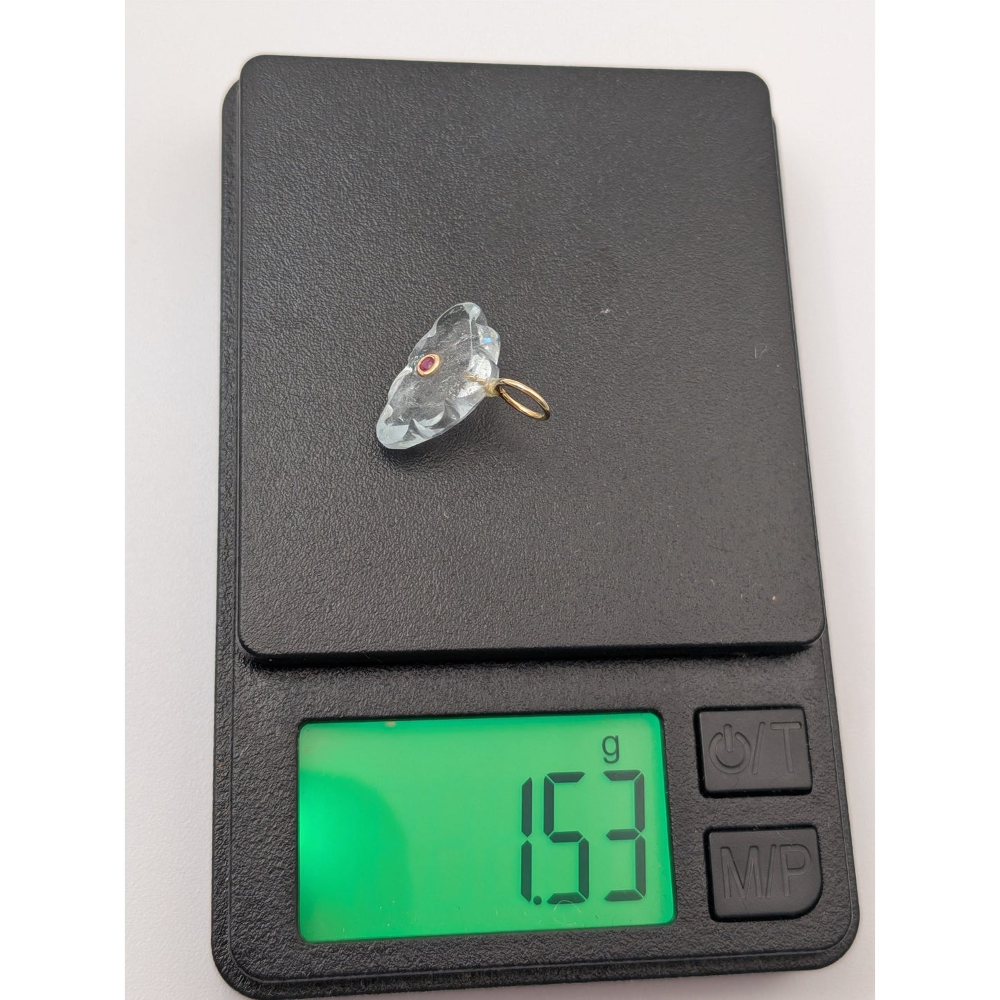 14K Gold Blue Topaz Cloud Pendant Natural Ruby Inlay Carved Gemstone