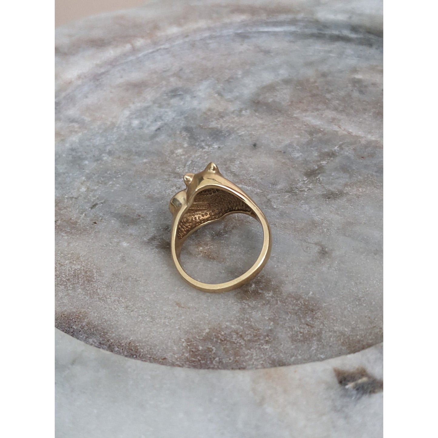 Vintage 14k Yellow Gold Heart Shaped Cat Ring Size 7