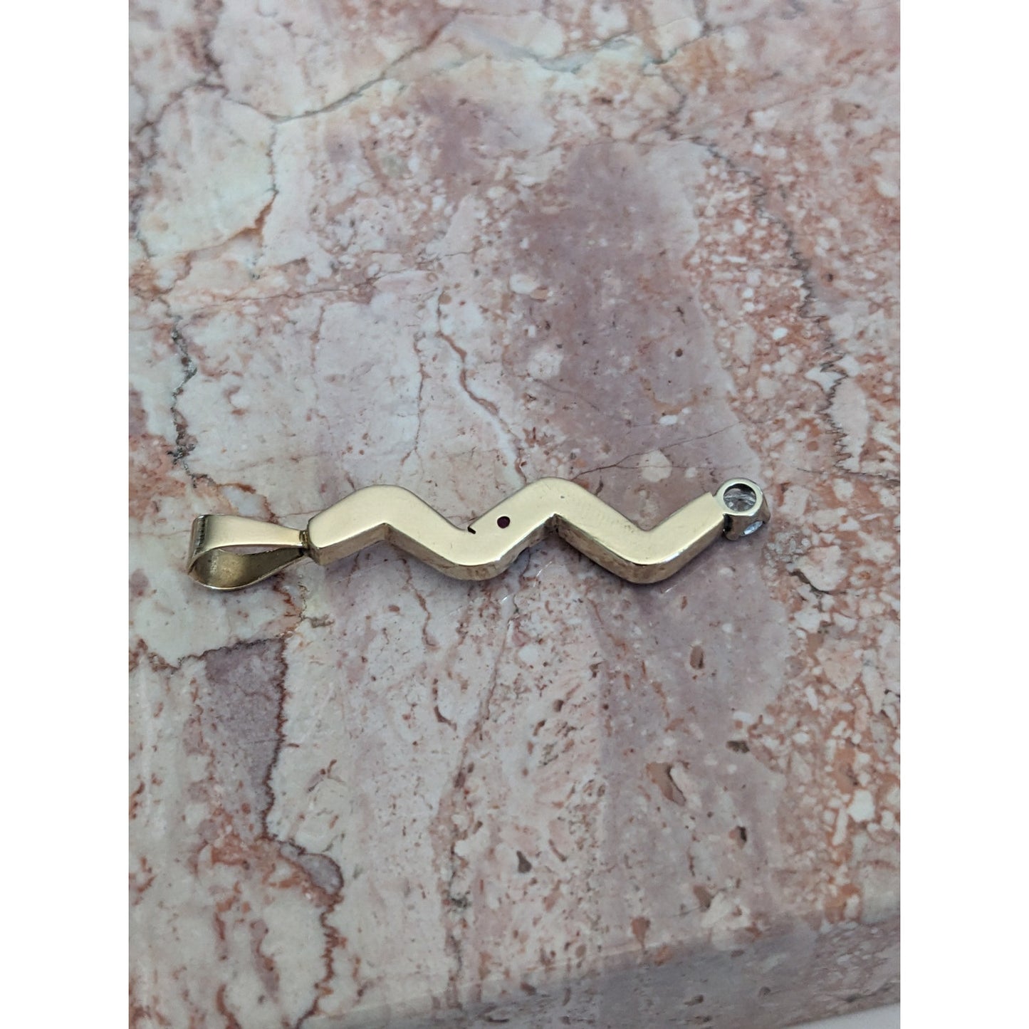Vintage Unmarked 12k Gold Wavy Squiggle Pendant with Ruby and Diamond (Chipped)