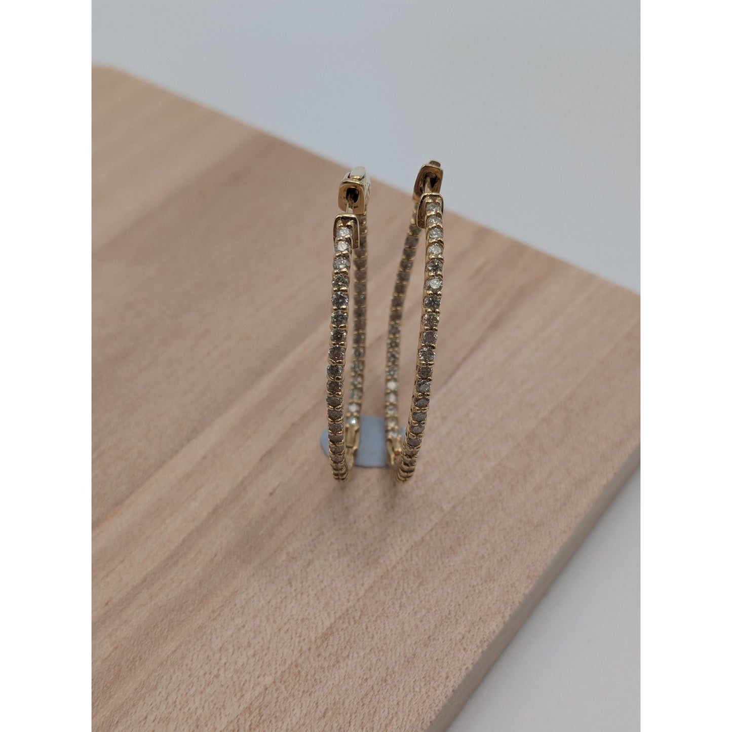14K Solid Yellow Gold Natural Diamond Hoop Earrings 1.73 CTTW J/SI Round Cut