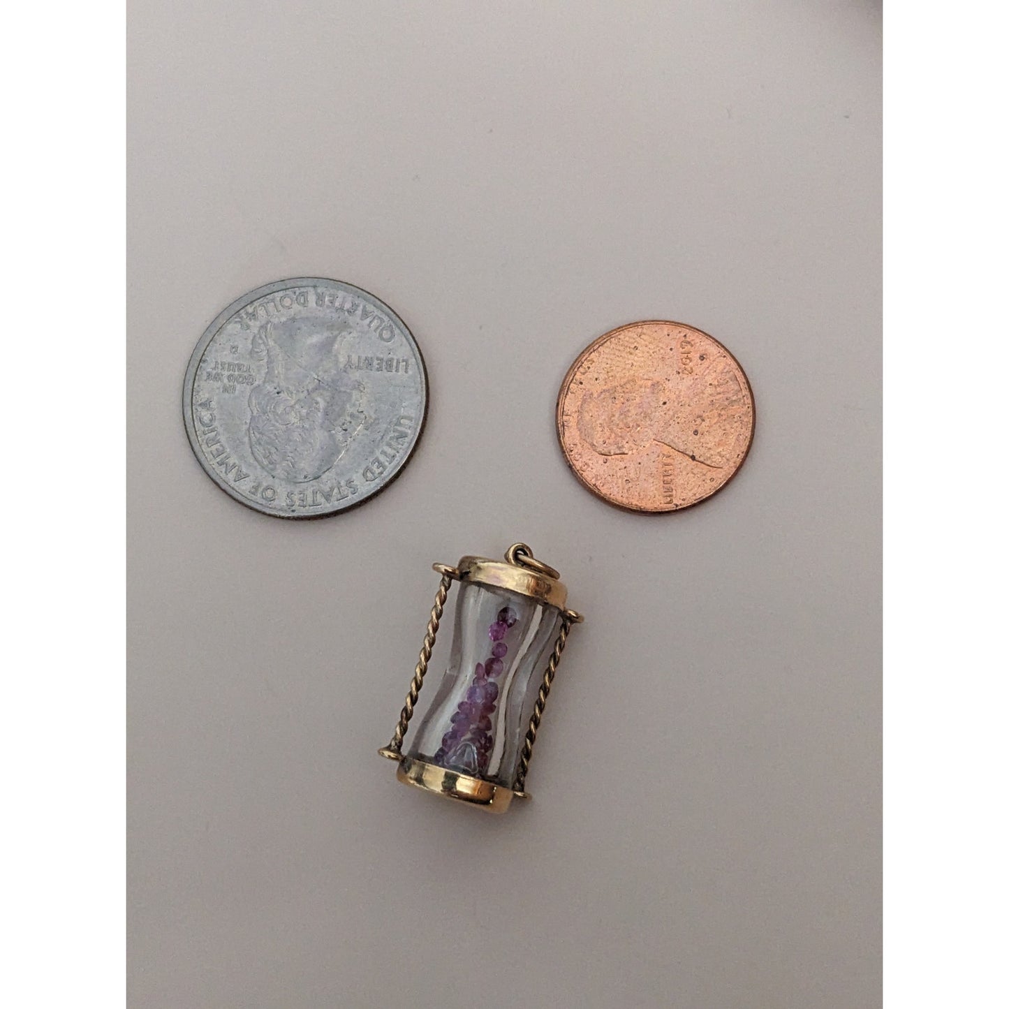 Vintage 14k Yellow Gold 3D Hourglass Pendant with Rubies