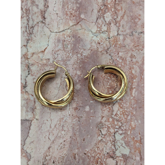 Estate 14k Yellow Gold Hollow Chunky Polished Triple Twist Gold Hoops