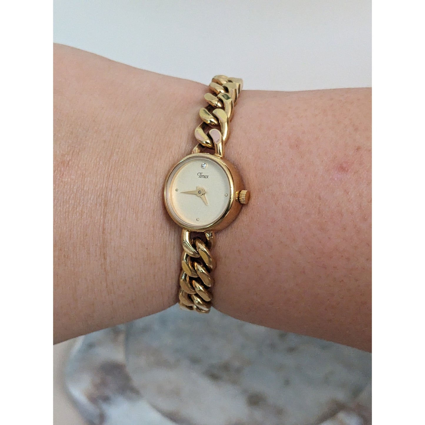 Vintage Andre Mouche Silver Tone Bangle Watch with Blue Floral Enamel Working