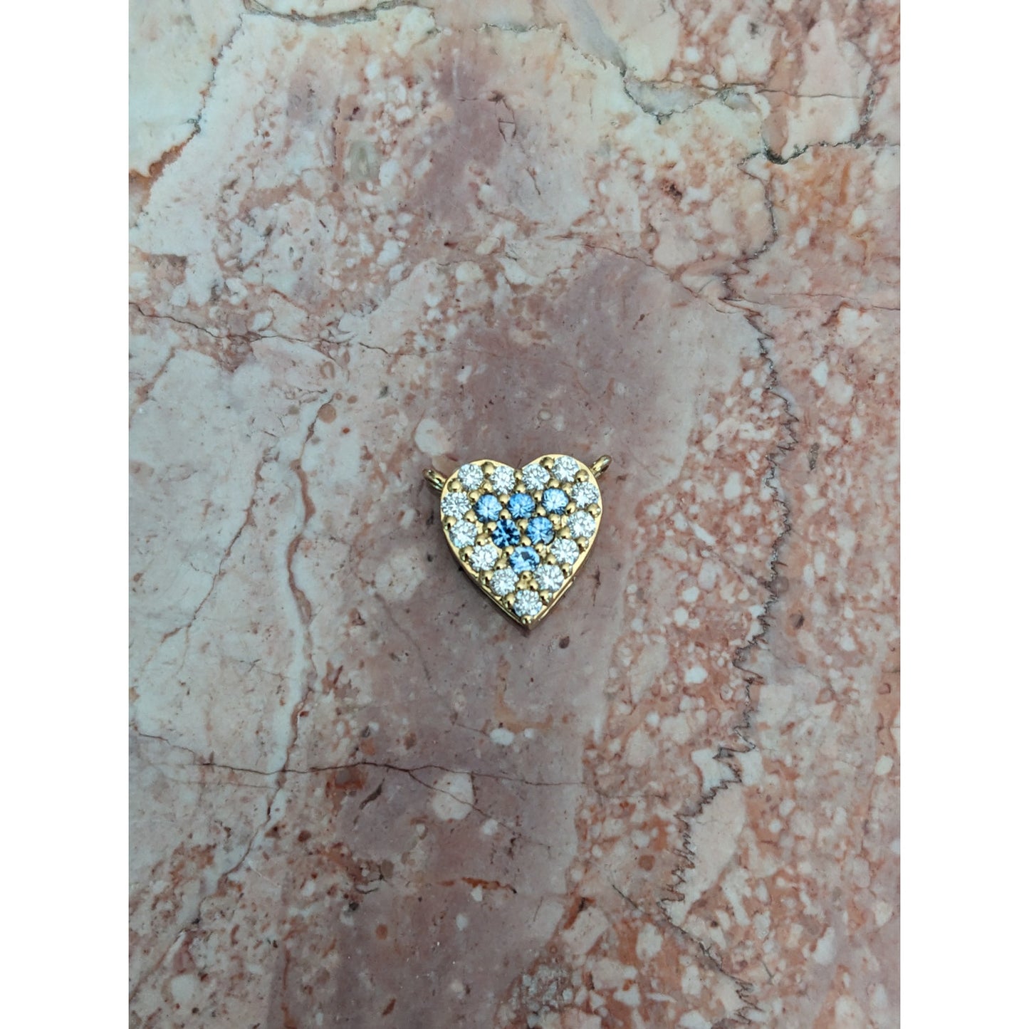 Custom 18k Yellow Gold Mini Heart Benitoites and Diamonds Cluster Charm Pendant