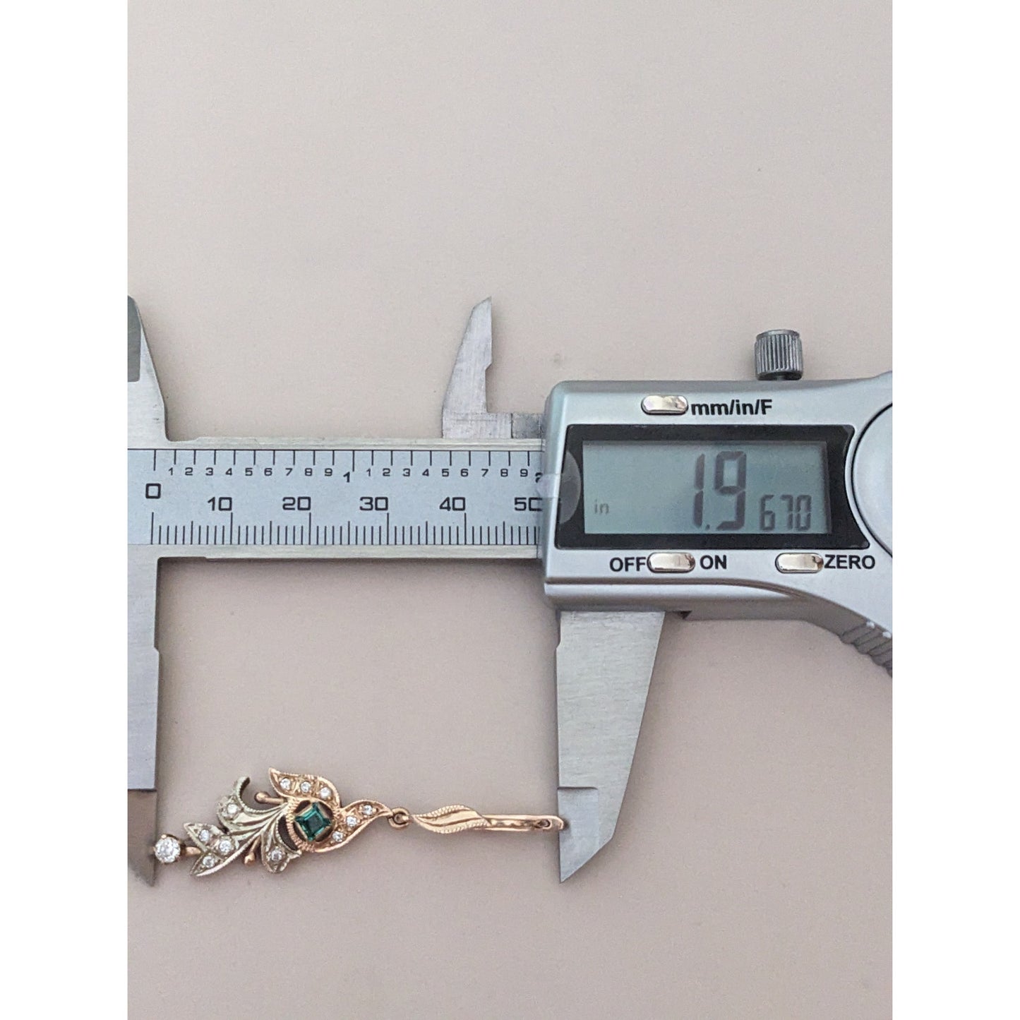 Vintage 1990s 14k Gold USSR Ring Size 9 & Earring Lab Emerald Natural Diamonds