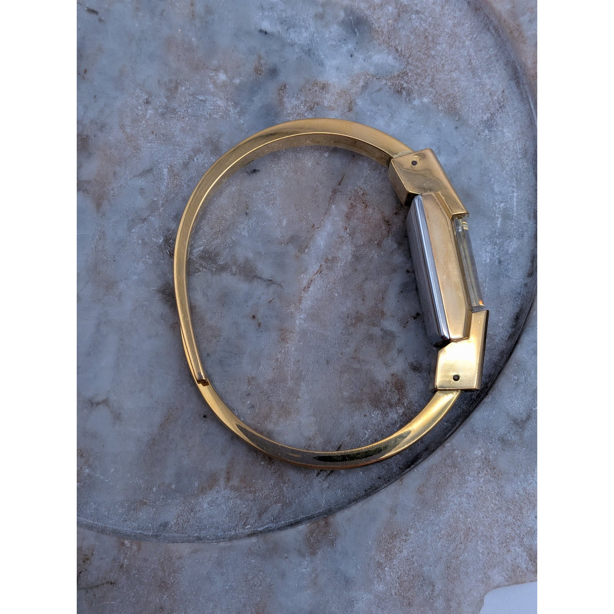 Vintage Chandler MANUAL Gold Tone Bangle Watch Green Enamel & Gold Floral Accent