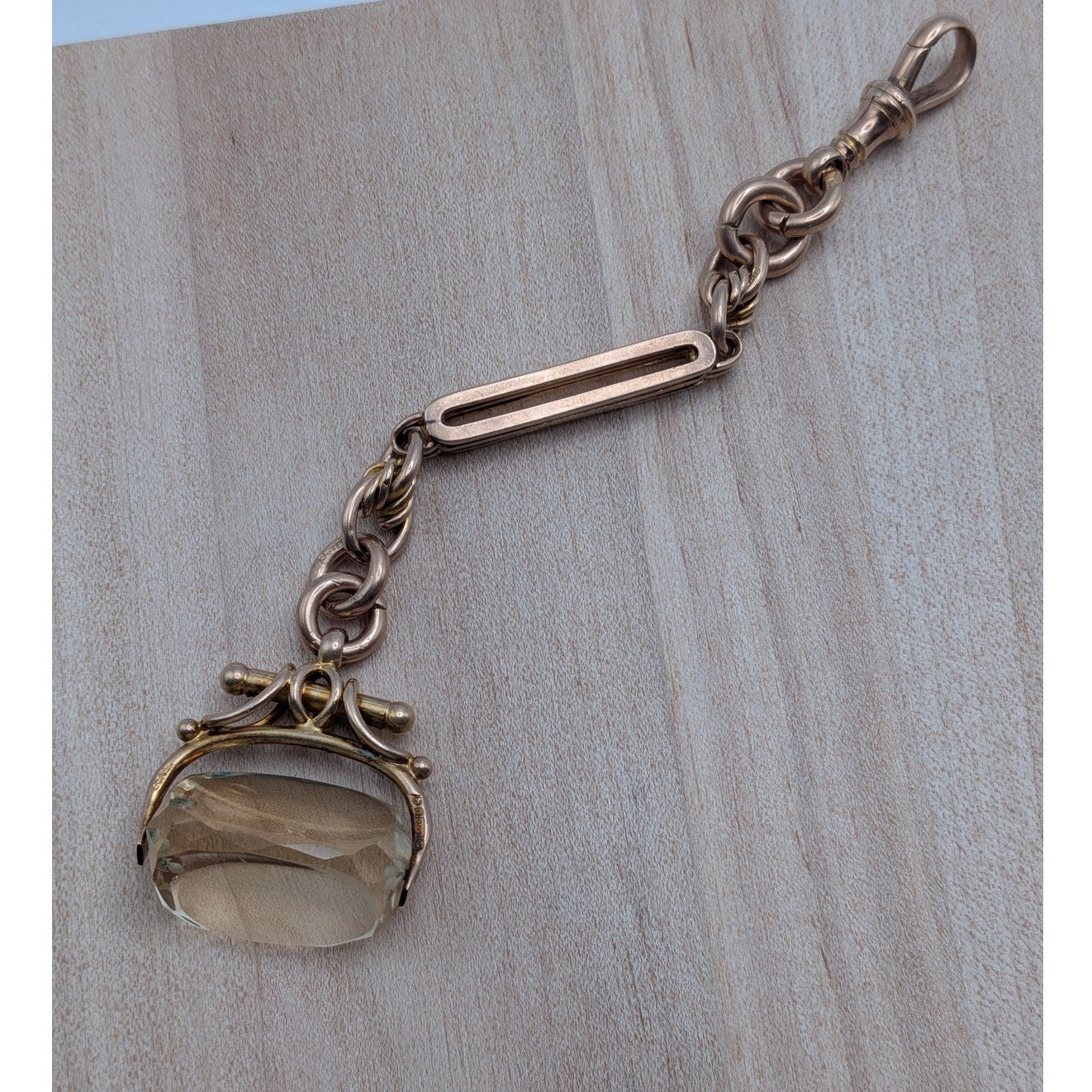 Vintage 9k Gold Pocket Watch Swivel Fob with Rotating Citrine