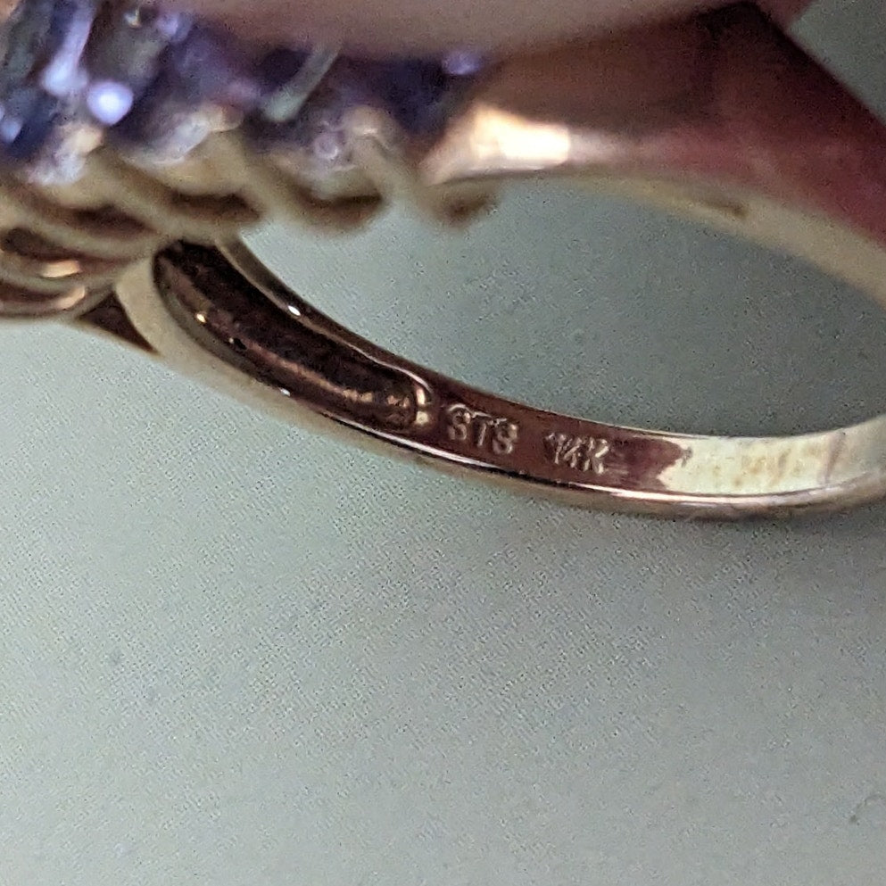 Vintage Tanzanite Diamonds 14K Yellow Gold Ring Size 6US