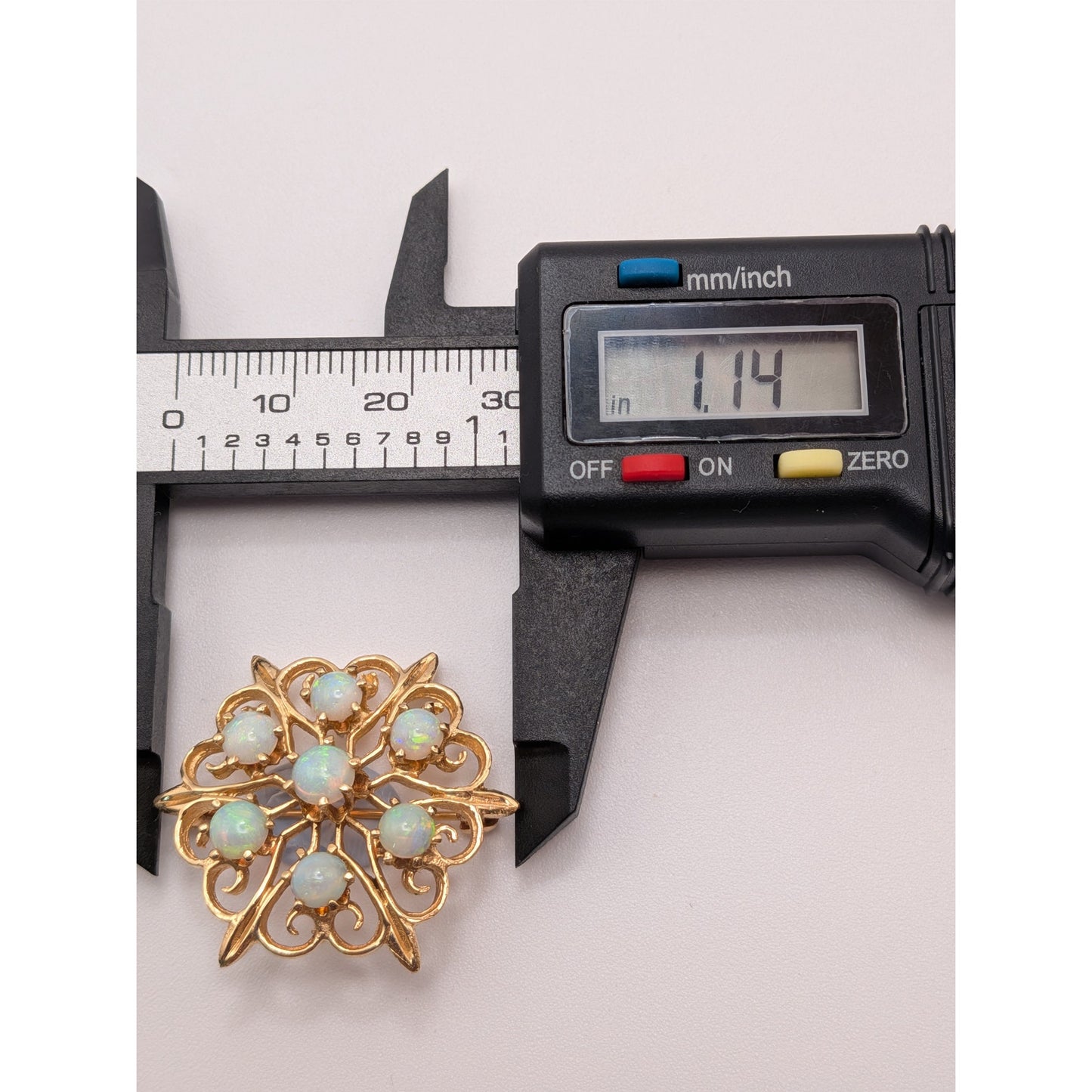 Vintage 14k Yellow Gold Cluster of Opals Flower Brooch or Pendant