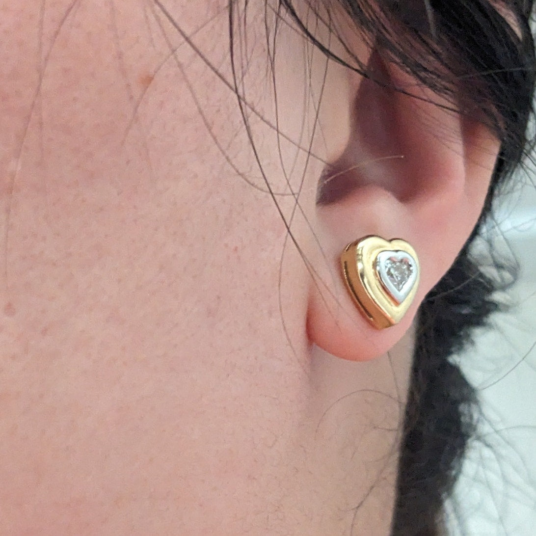 Vintage UGEM 14k Yellow Gold & 0.50ct Eye Clean Diamond Heart Studs NO BACKS