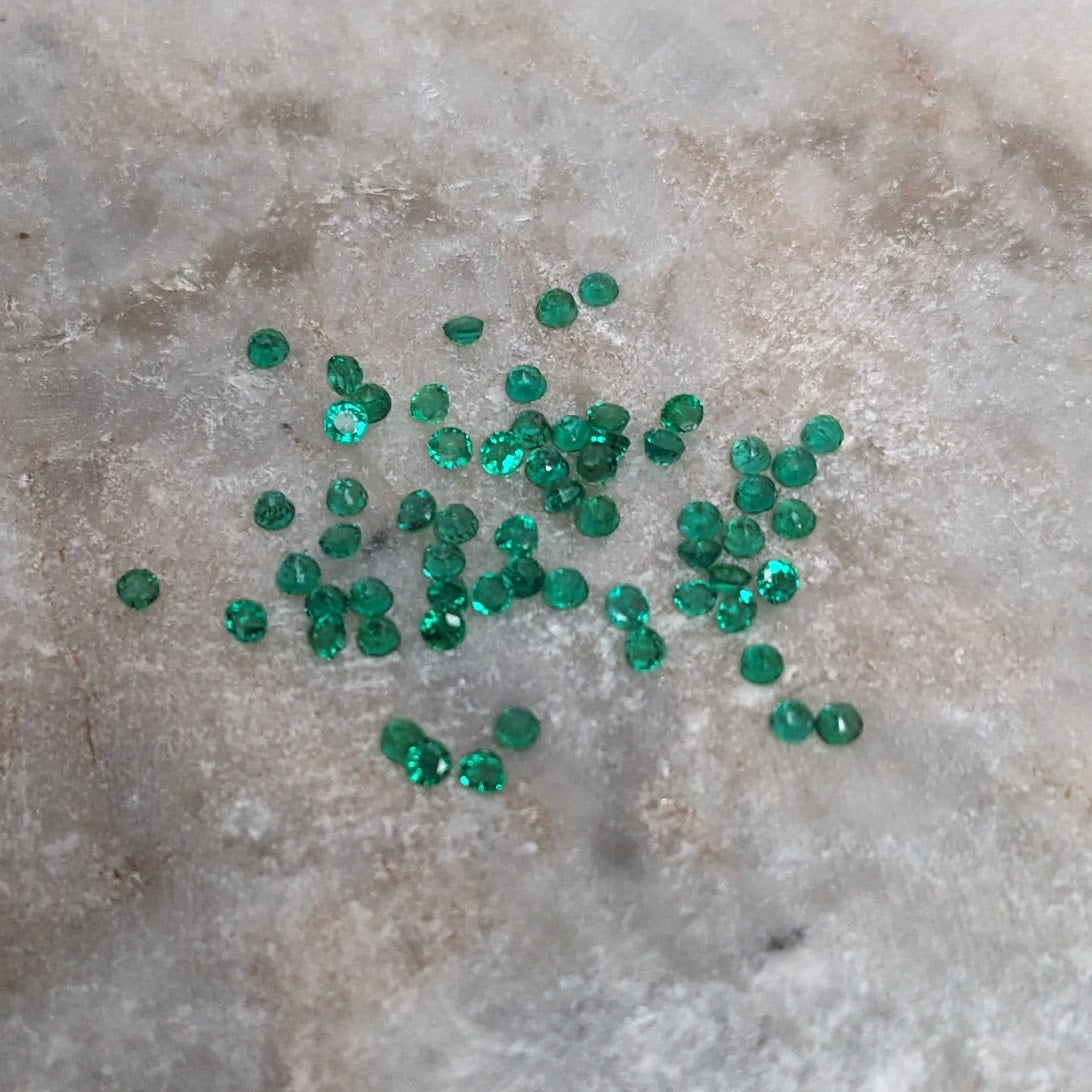 Round Cut 1.5mm Natural Emeralds Lot About 1.8 carats Total (~60 pieces)