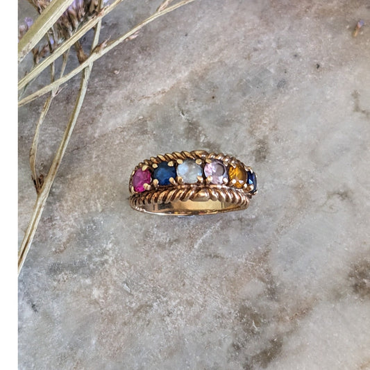 Vintage 10k Yellow Gold MultiColor Gems and Heart Rign Size 7.25