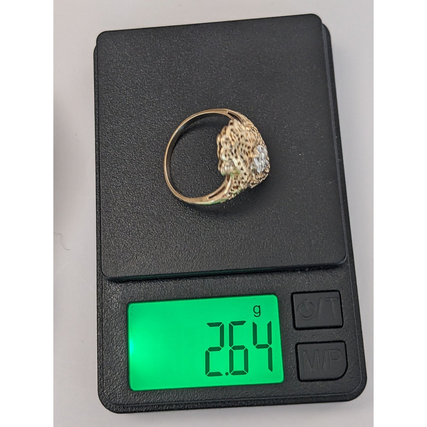 FLAW Vintage 14k Yellow Gold Filigree Diamond Cocktail Ring Size 7.75