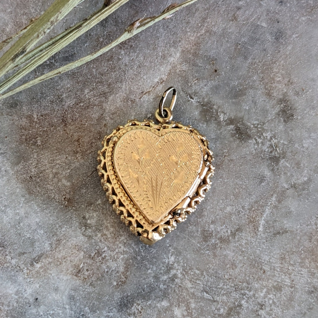 Vintage 14k Yellow Gold Heart Locket Pendant Charm
