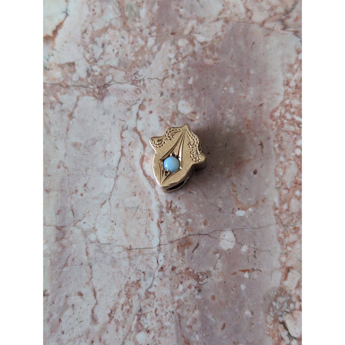 Vintage Unmarked 10k Gold Dainty Slider Charm with Faux Opal