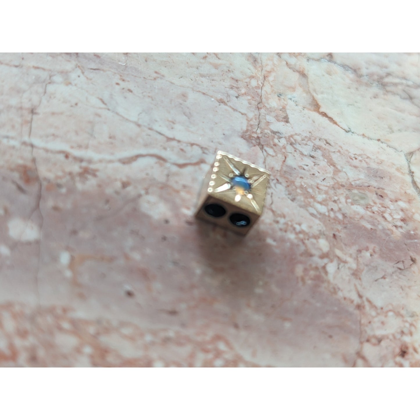 Vintage Unmarked 10k Gold Cube Slider Charm Starburst Set Faux Opal
