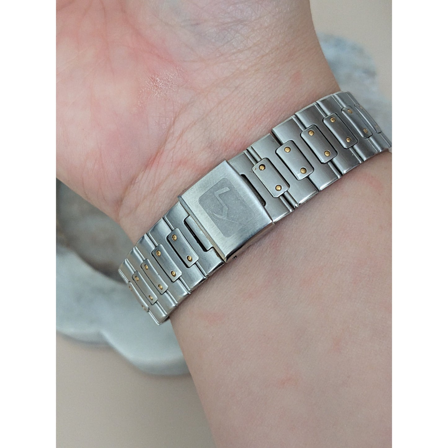 Vintage Andre Mouche Silver Tone Bangle Watch with Blue Floral Enamel Working