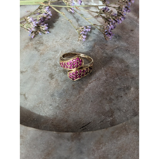 Estate 10k Ruby Cluster Free Form Yellow Gold Ring Size 7US