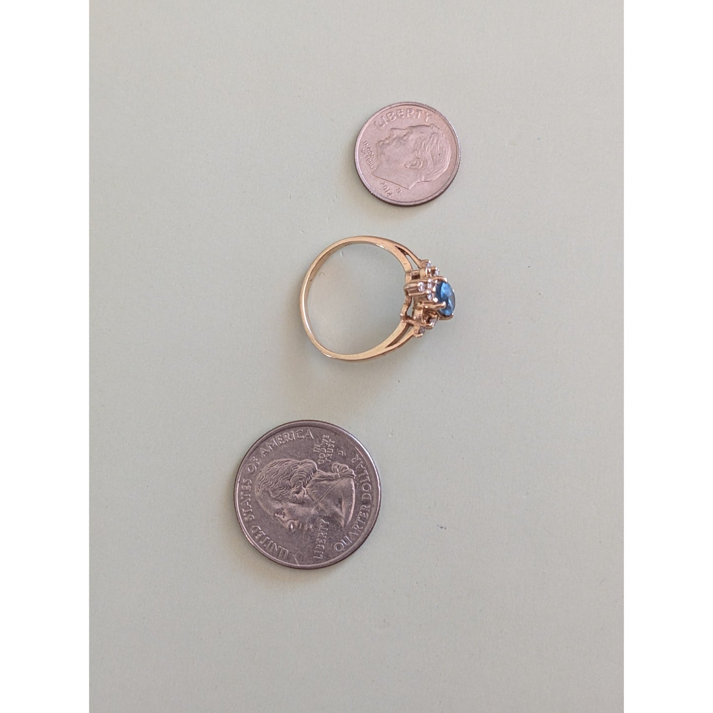 Vintage 14k Yellow Gold Ring with Blue Gem and Diamond Accents 7.75US