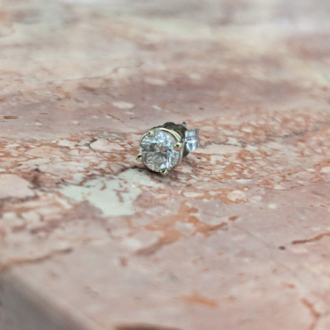 Estate 14k White Gold SINGLE PIECE Diamond Stud ~4mm