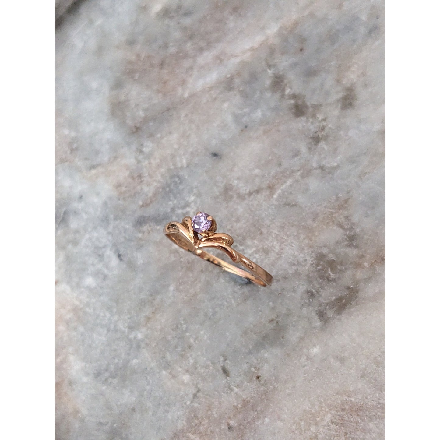 Estate 14k Rose Gold Dainty Purple Stone Tiara Ring Size 7.75