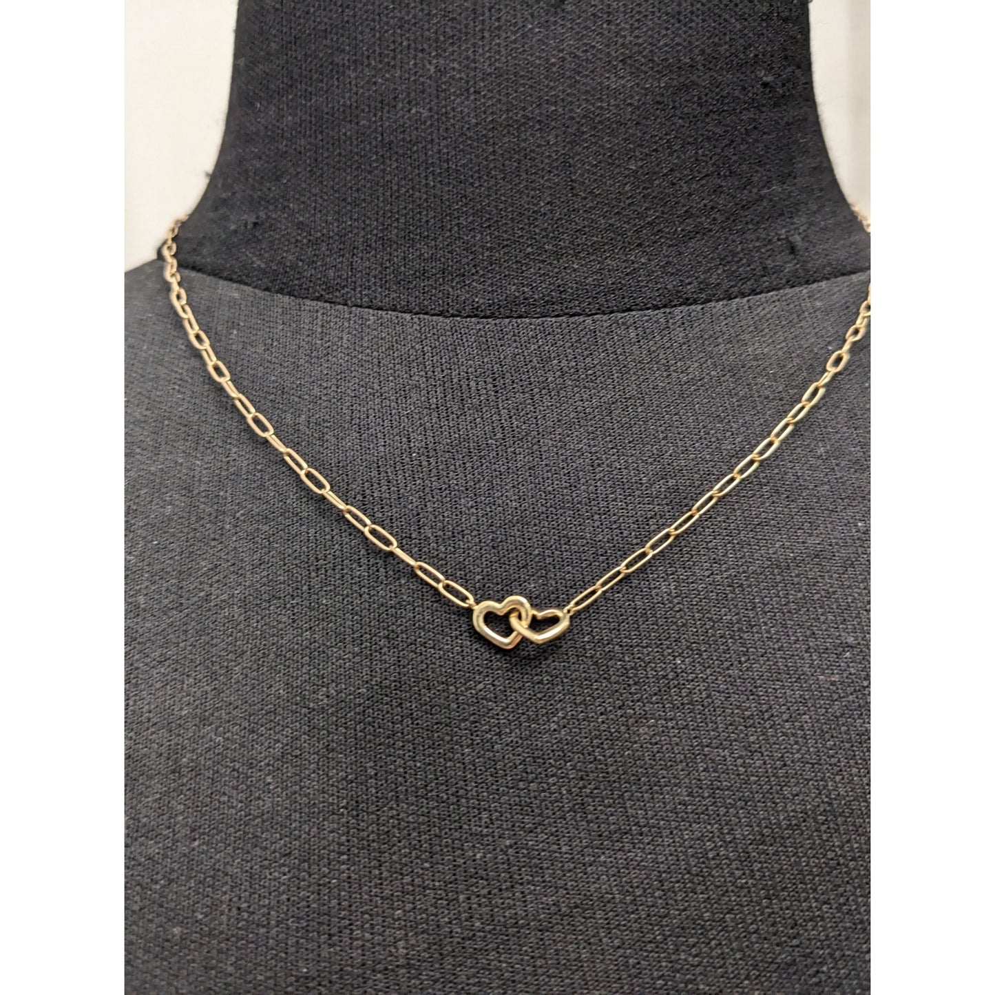 Preowned 14k Yellow Gold Paper Clip Necklace with Interlocking Hearts 17.5in