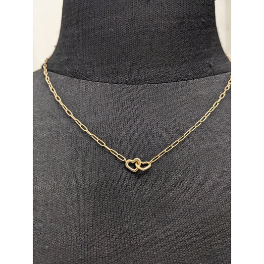 Preowned 14k Yellow Gold Paper Clip Necklace with Interlocking Hearts 17.5in