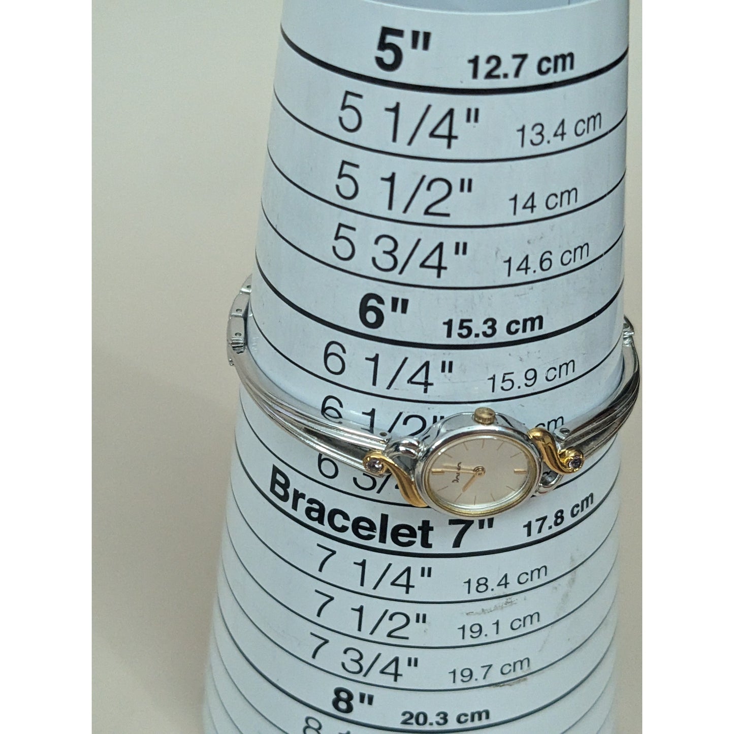 Vintage Andre Mouche Silver Tone Bangle Watch with Blue Floral Enamel Working