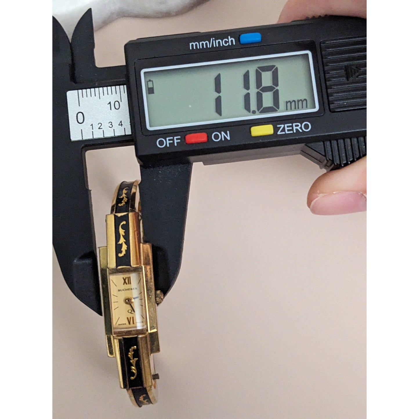 Vintage Andre Mouche Silver Tone Bangle Watch with Blue Floral Enamel Working