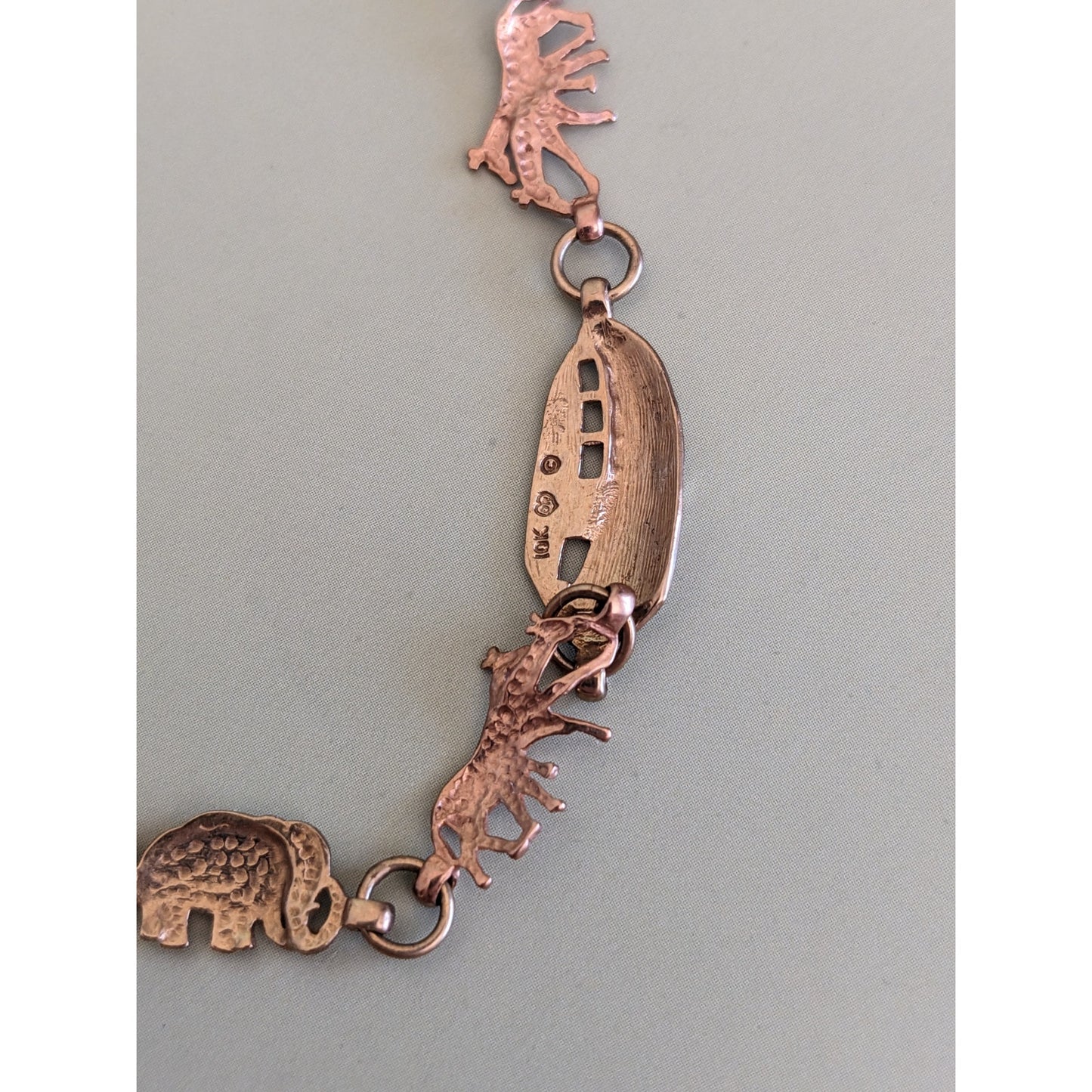 Vintage 10k Yellow & Rose Gold Noah's Ark Charm Bracelet 7in