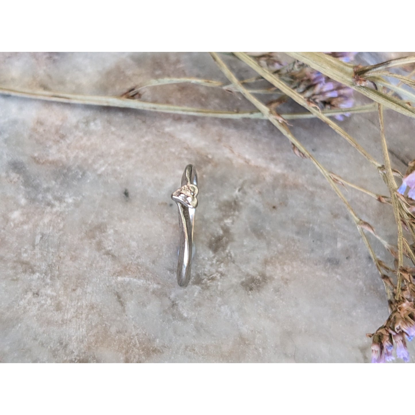 Vintage 10k White Gold SUPER DAINTY MINI Heart Diamond Ring Size 5US