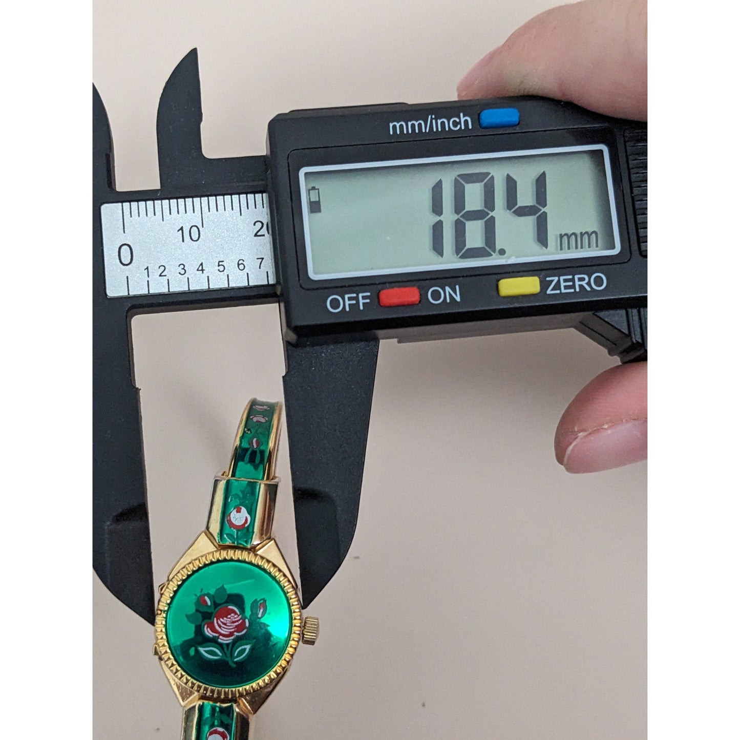 Vintage Andre Mouche Silver Tone Bangle Watch with Blue Floral Enamel Working