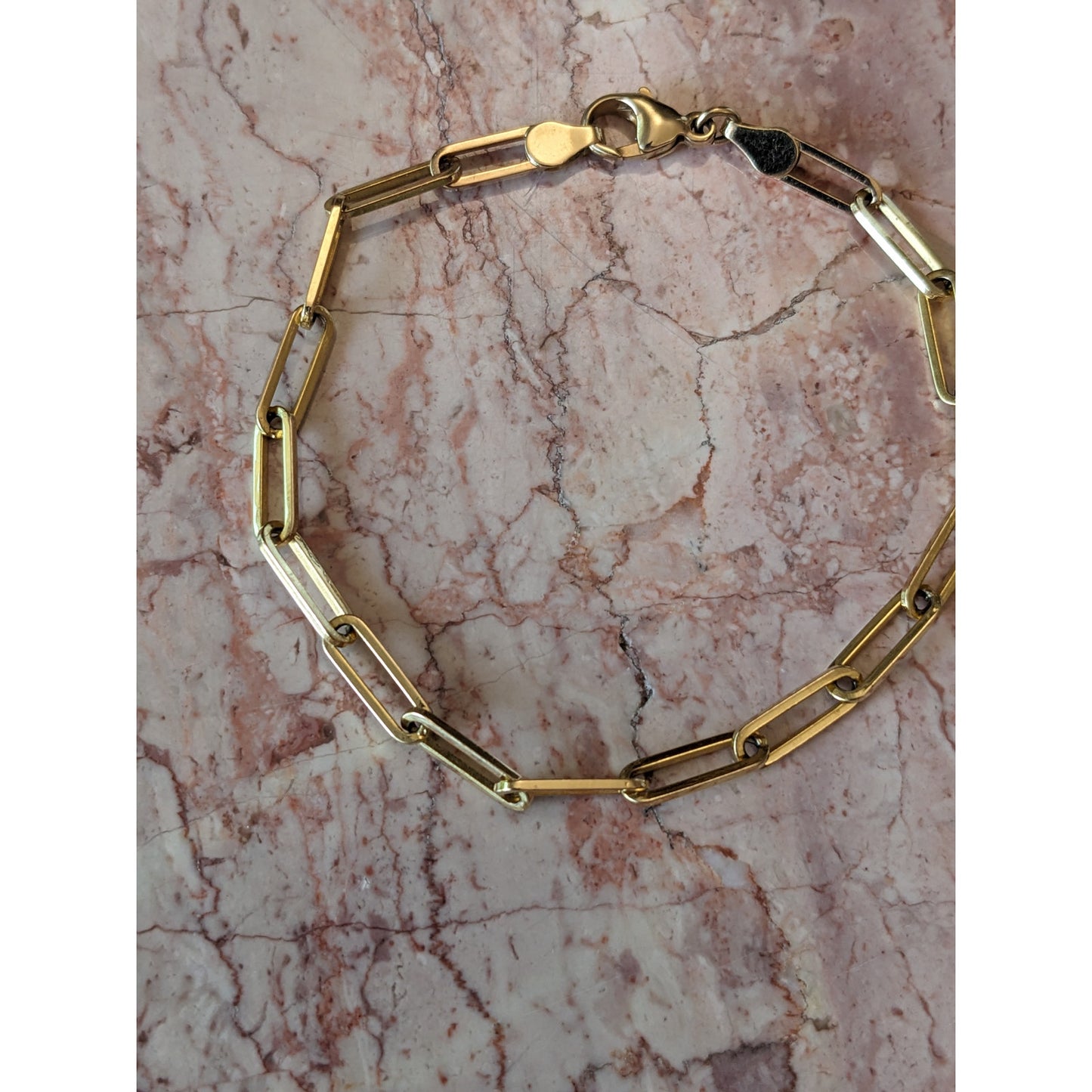 Vintage 14k Yellow Gold Thin Paperclip Chain Bracelet 7in