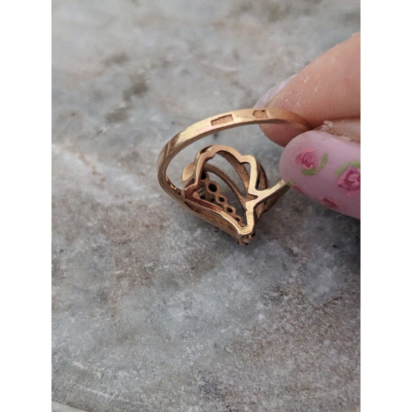 Vintage USSR 14k 1950s Gold Cocktail Abstract Ring with Lab Rubies Size 8.25
